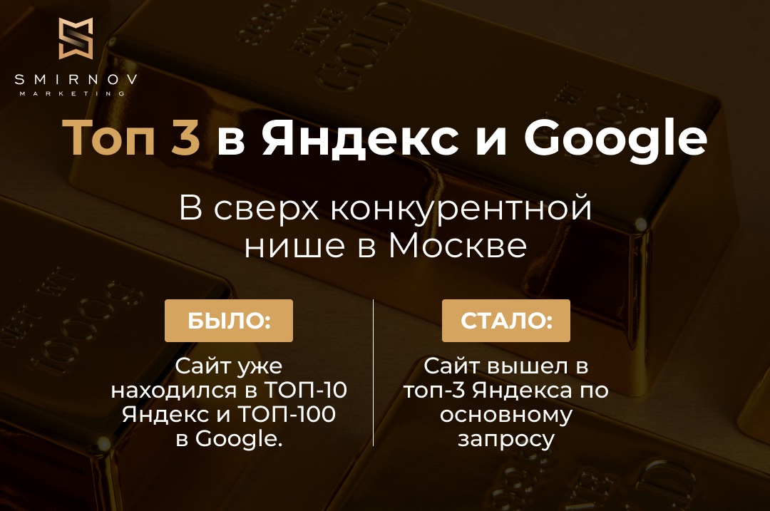 ТОП-3 в Яндекс и Google в сверх конкурентной нише в Москве без накрутки ПФ