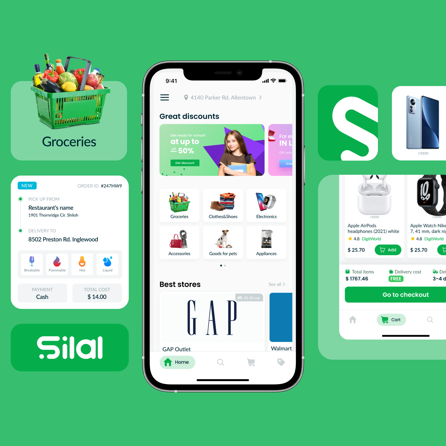Дизайн мобильного приложения для шопинга и доставки Silal