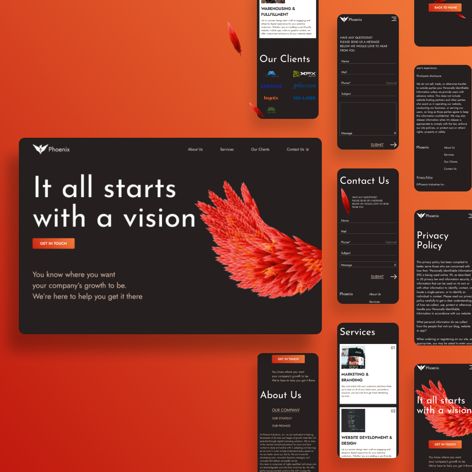  Phoenix Industries| Landing page, UX/UI design